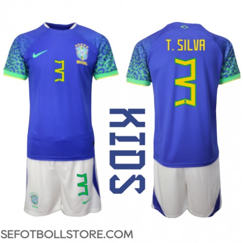 Brasilien Thiago Silva #3 Replika babykläder Bortaställ Barn VM 2022 Kortärmad (+ korta byxor)